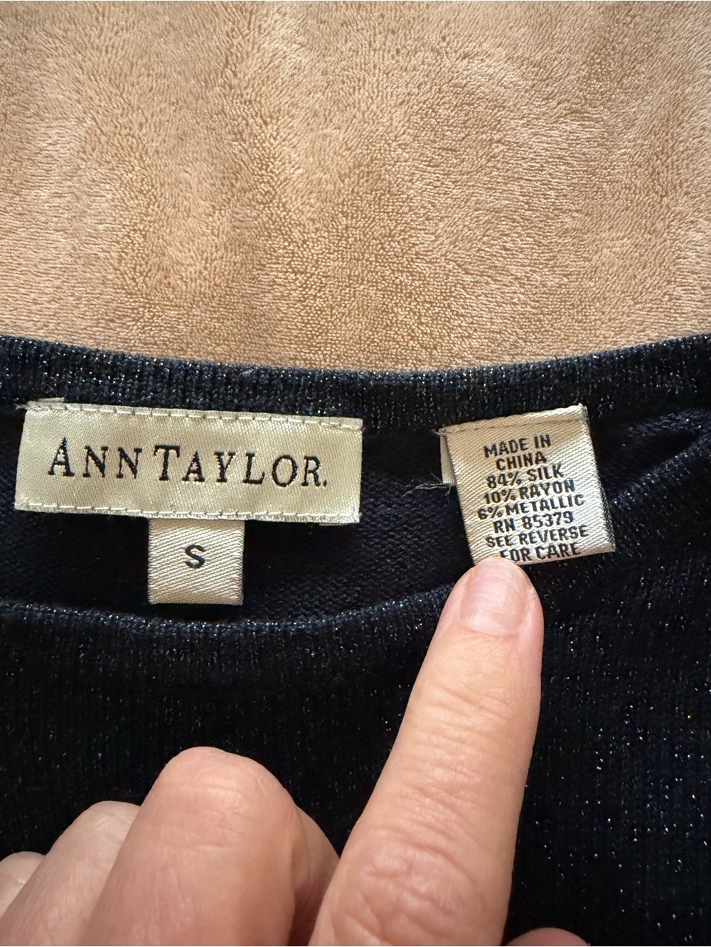 Ann Taylor Black Teal Sparkle Crewneck Silk Sweater Women’s Small - Picture 3 of 3